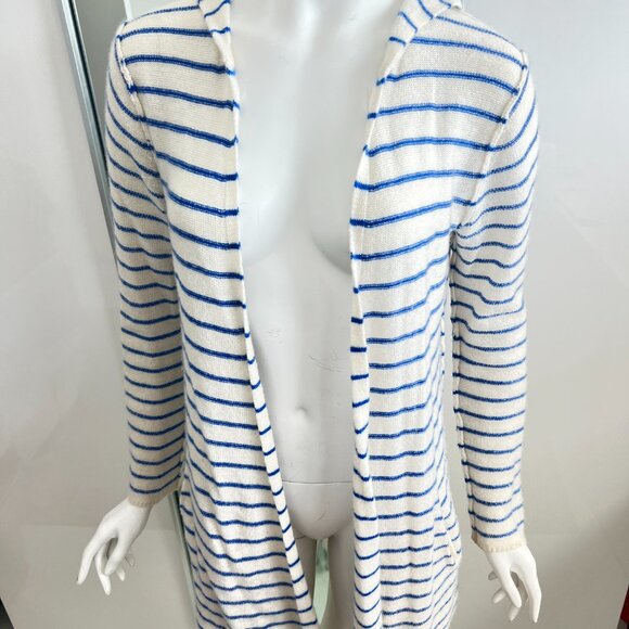 Sea Cashmere White w/Blue Stripe Open Cardigan with Hoodie SZ S - Picture 3 of 10